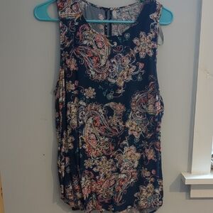 Daniel Rainn Navy Paisley Sleeveless Blouse with Pink and Cream Accents